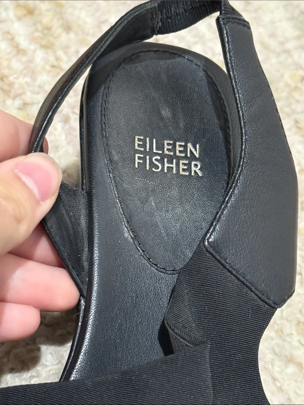Eileen Fisher Black Stretch Slingback Wedge Sandals